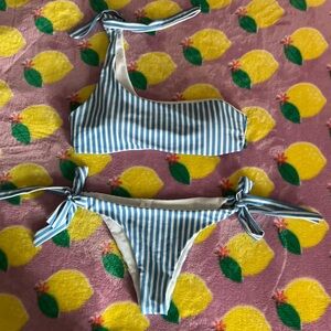 Blue and White Striped Swim Set